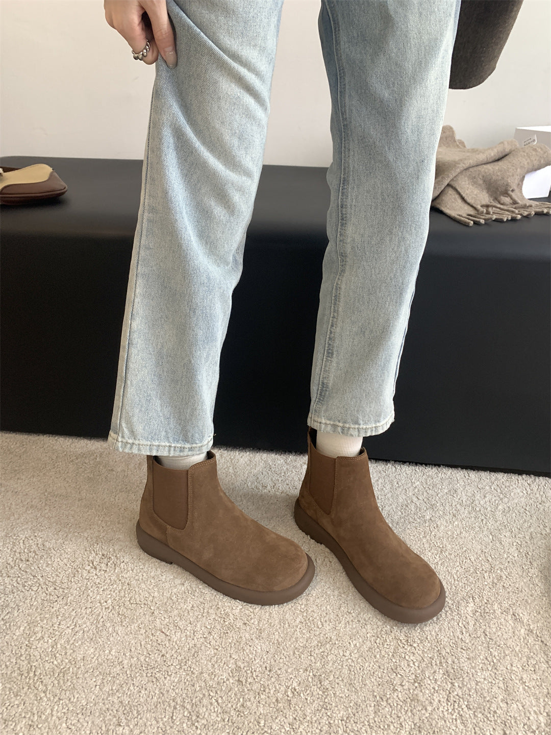 Full Matte Martin Retro Platform Sleeve Rubber Band Boots