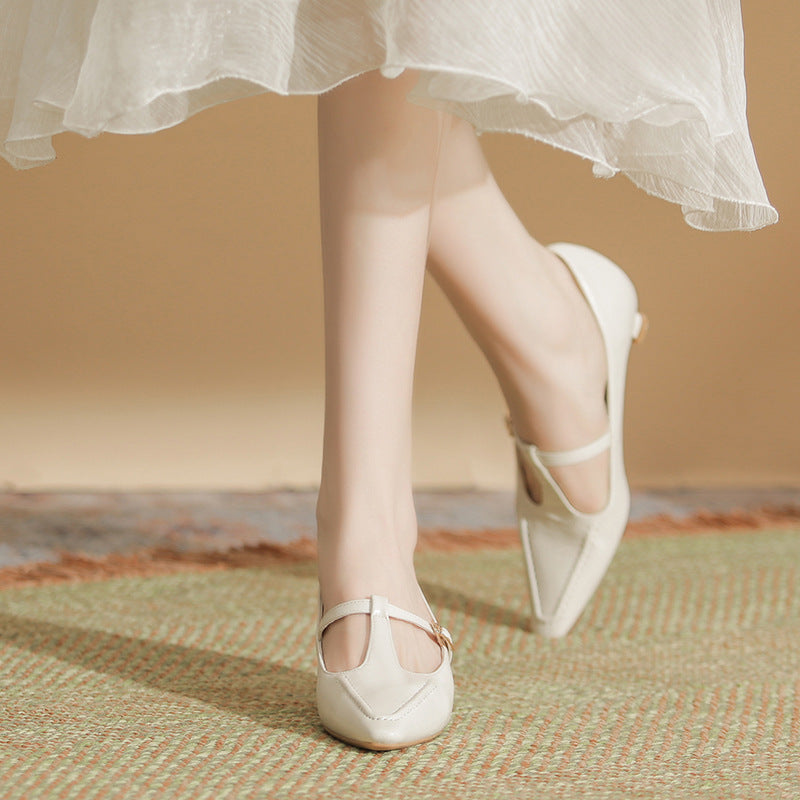 Women's Pointed Toe Mary Jane Thin Short Solid Heels