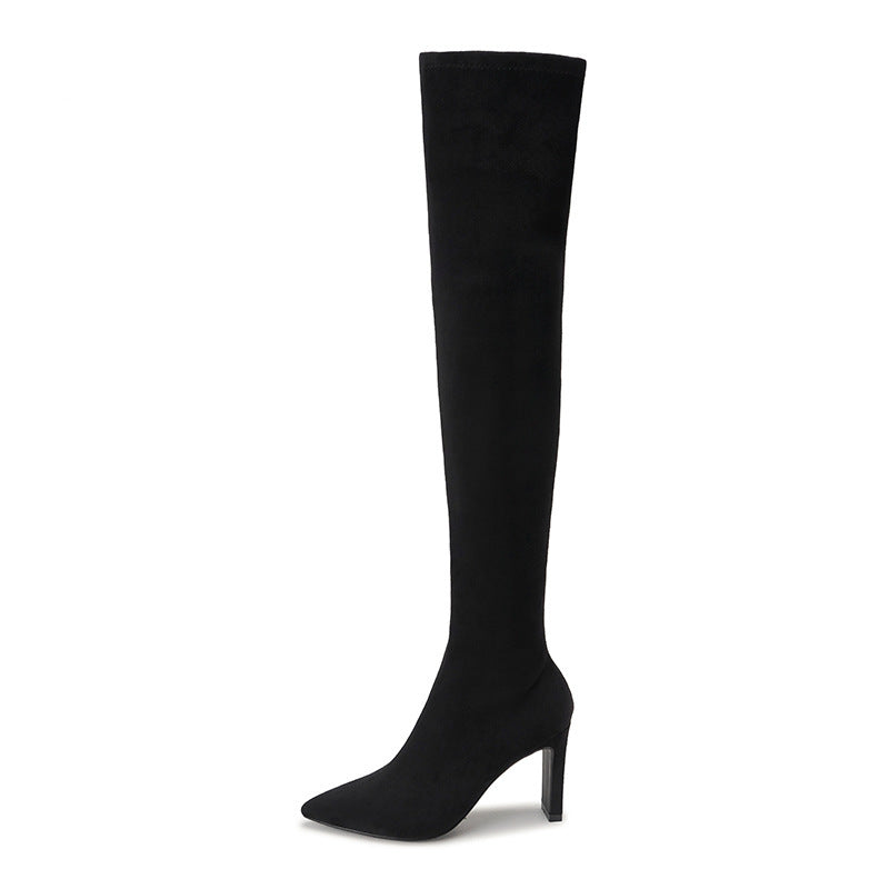 Women's Color Chunky Pointed Skinny Over The Heels