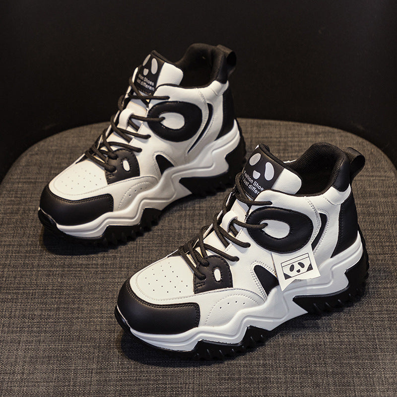 Women's Height Increasing Insole Platform Dad Autumn Explosion Board Black White Women's Casual Shoes