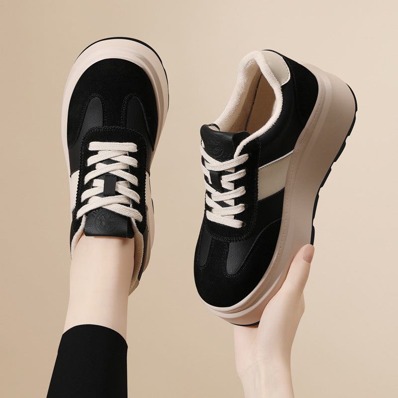 Women's Small Height Increasing German Training Platform Leisure Black Sports Casual Shoes
