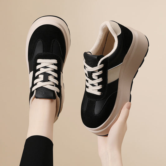 Women's Small Height Increasing German Training Platform Leisure Black Sports Casual Shoes