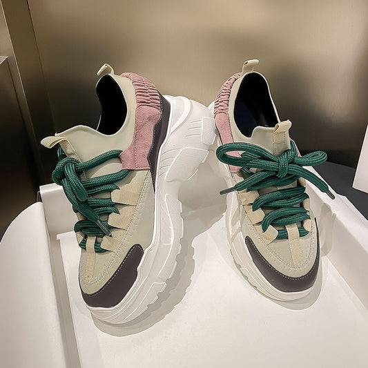 Women's Thick Bottom Fashionable Dad Autumn Invisible Elevated Sports Casual Shoes