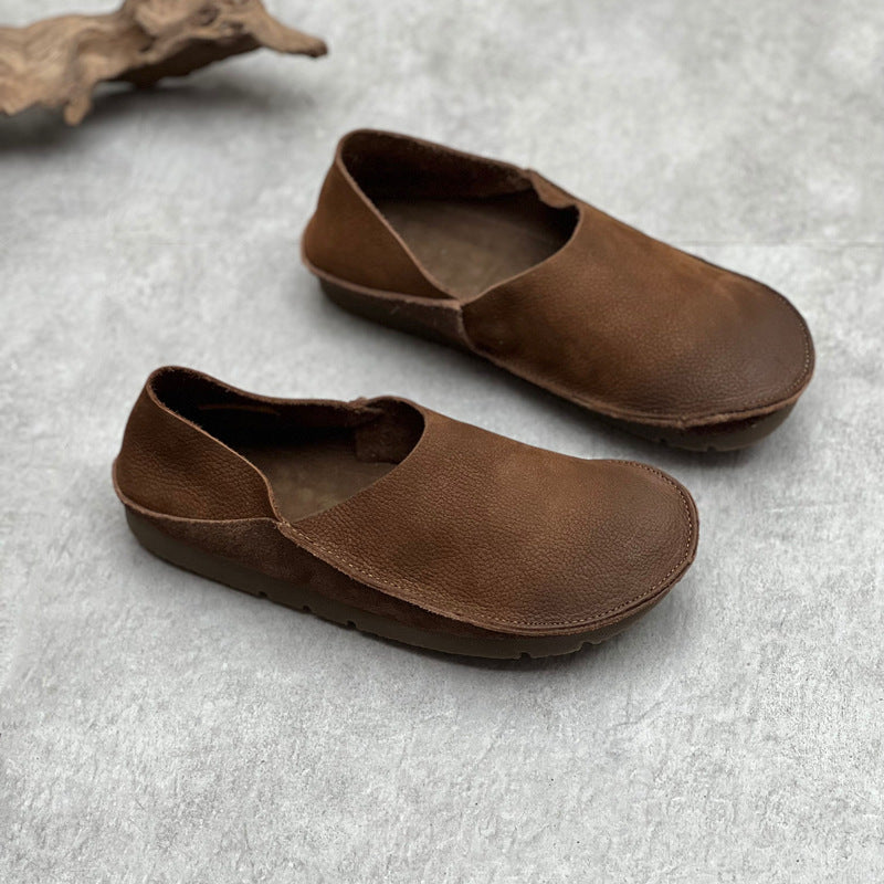 Women's Crafts Genuine Pumps Retro Round Toe Flat Bottom Comfortable Two-way Women's Casual Shoes