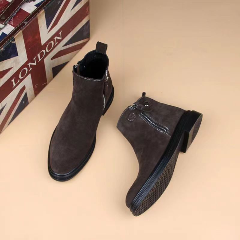 Men's Style Pointed Toe Inner Height Increasing British Suede Winter Men's Martin Boots