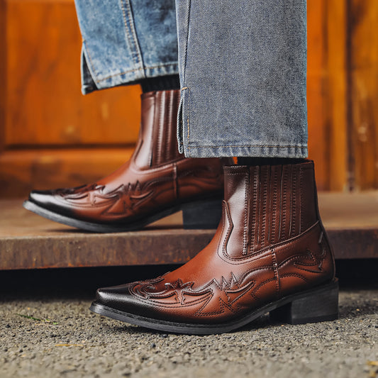 Women's & Men's Hand-rub Color Western Cowboy Neutral Zipper Men's Martin Boots