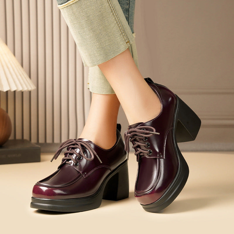 Women's Autumn Platform High Waterproof Genuine Bright British Women's Fashion Shoes