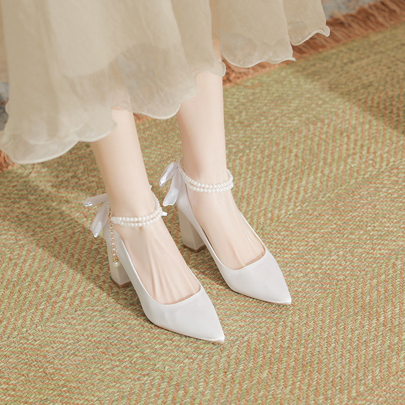 Women's Pumps Daily Wearable White Bridesmaid Bridal Wedding Chunky Heels