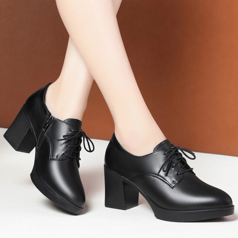 Women's Up Black High Single-layer Genuine Soft Women's Fashion Shoes