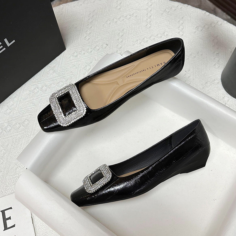 Women's Square Toe Flat Bottom Do Not Leather Shoes