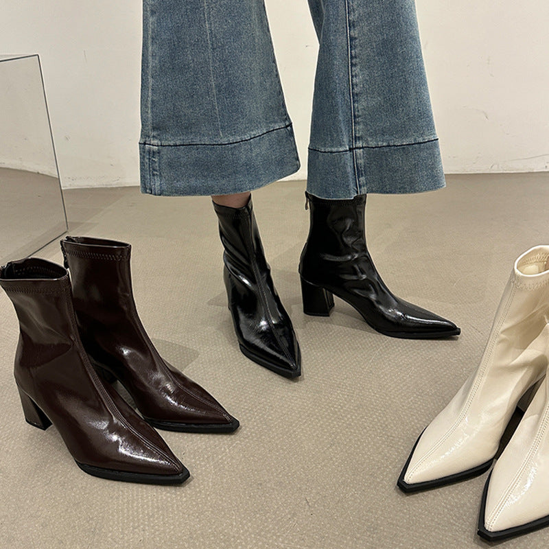 Black High Short Female British Style Women's Leather Boots