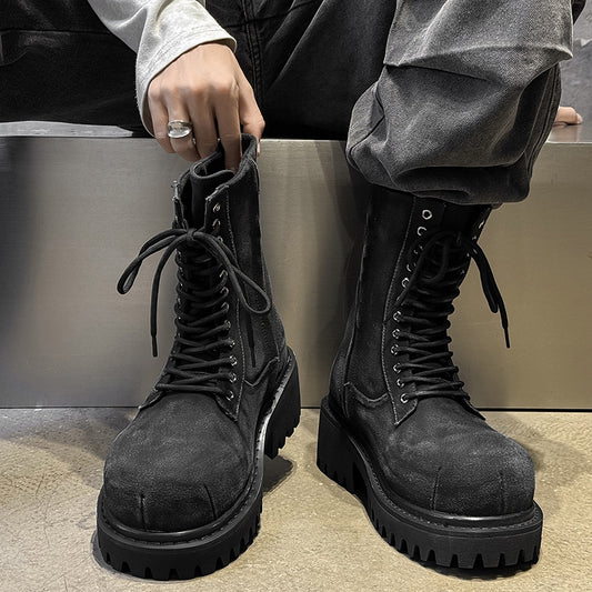 Men's Thick Bottom Distressed British Style Flat Motorcycle Boots