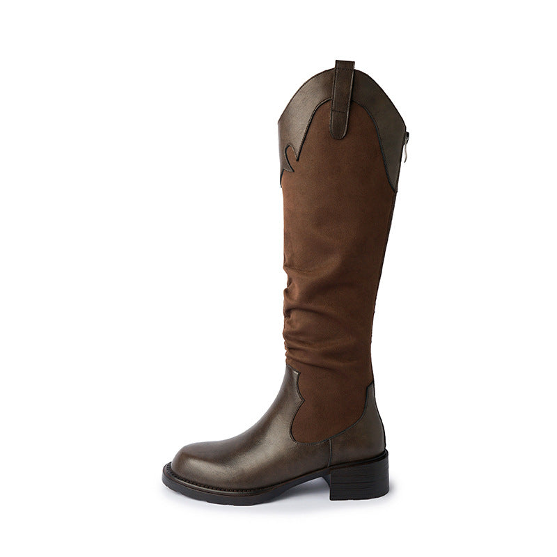 Women's Western Cowboy Riding Plus Veet Below The Knee V Cut Women's Leather Boots
