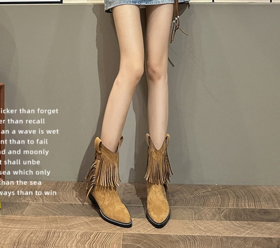 Knee-high Thick Western Cowboy Short Plus Women's Leather Boots