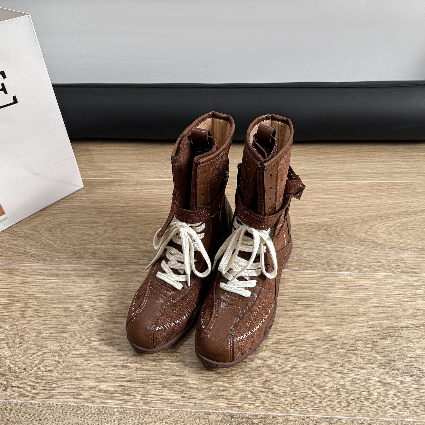 Women's Small Size Platform Height Increasing Insole Retro Boxing Women's Leather Boots