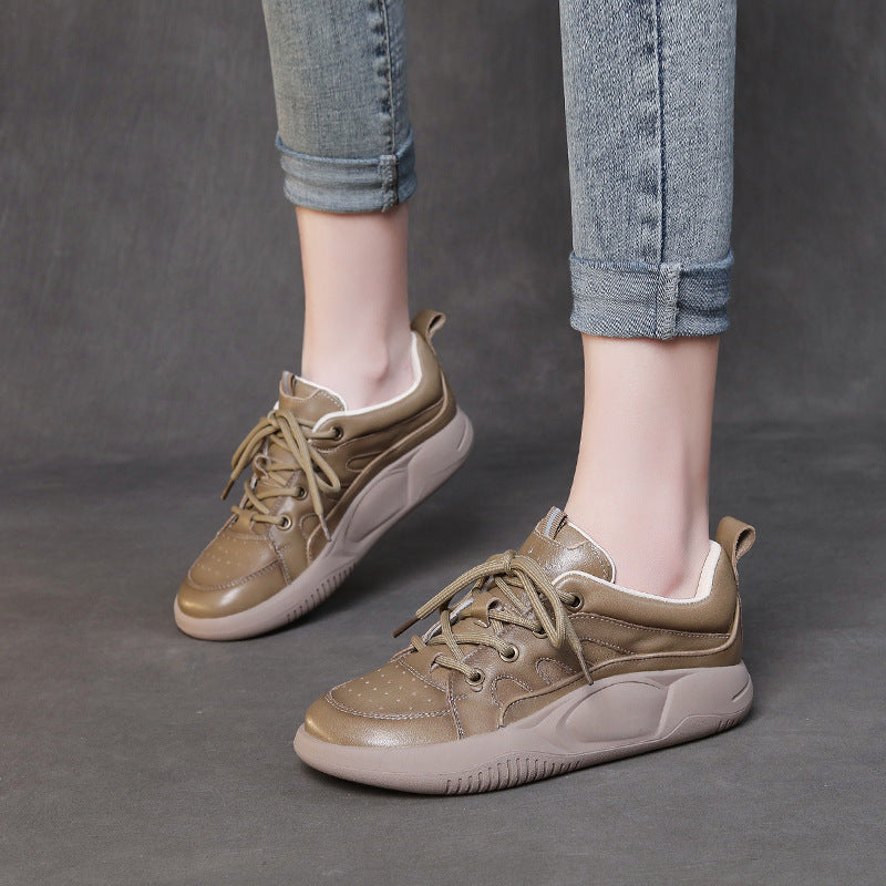 Women's Lace Up Handmade Genuine Flat Sports Wind Soft Bottom Women's Casual Shoes