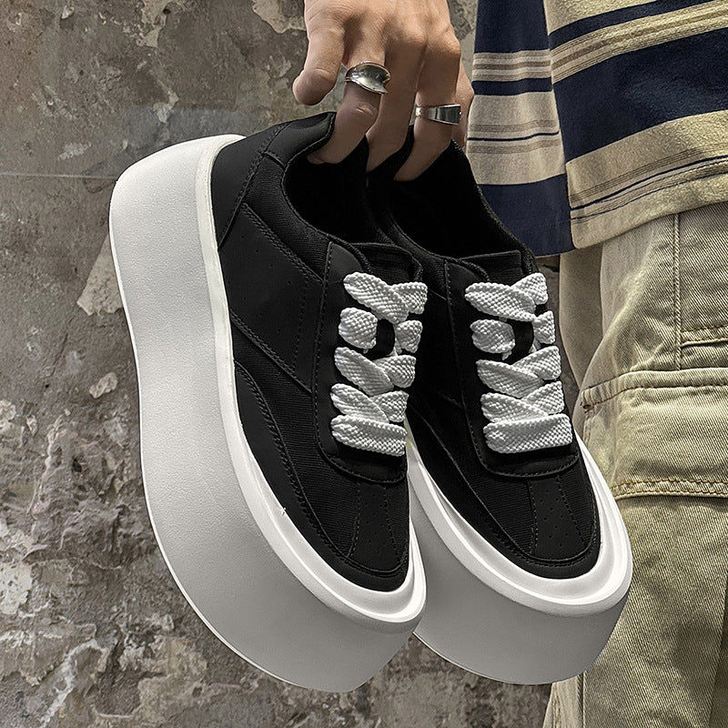 Men's White Summer Breathable Thick Sole Height Increasing Fashion Men's Casual Leather Shoes