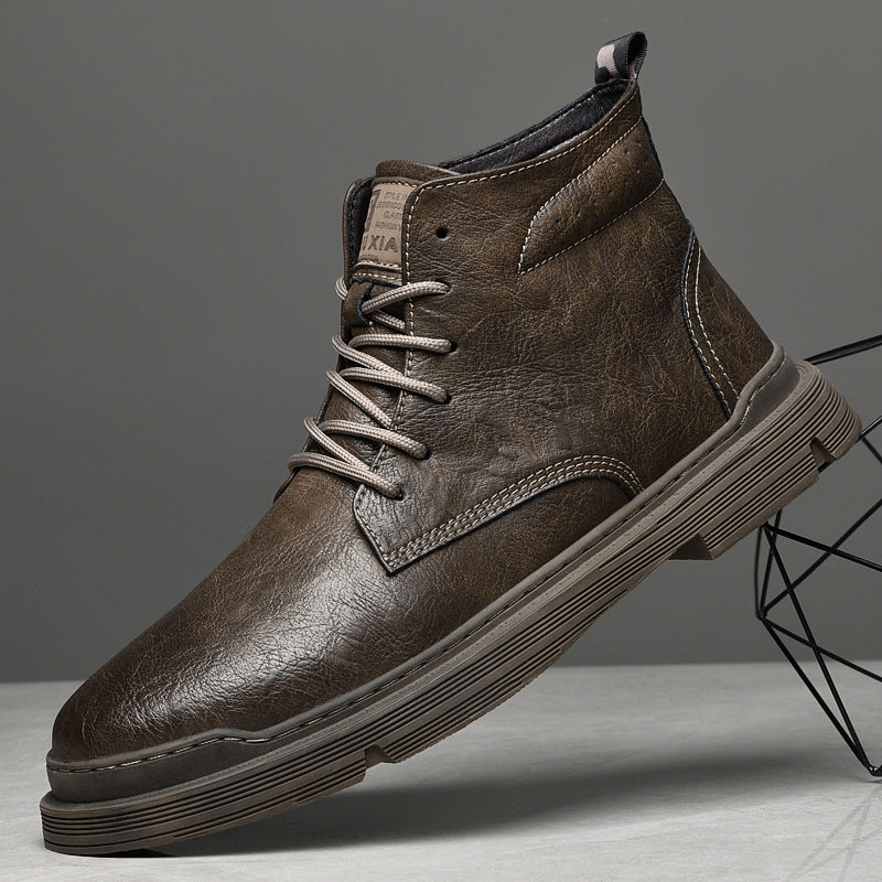 Men's Warm Martin Brown Round Head Plus Men's Leather Boots