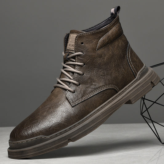 Men's Warm Martin Brown Round Head Plus Men's Leather Boots