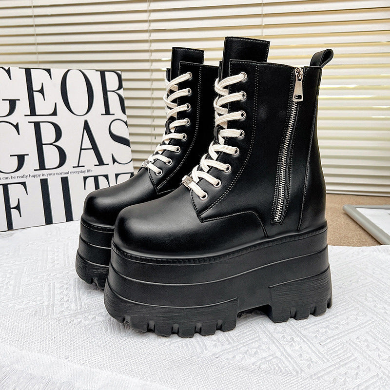 Elevator Height Increasing Slim Legs Platform Small British Style Women's Leather Boots
