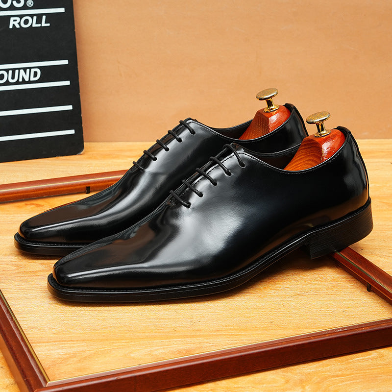 Men's Pointed Toe Glossy Top Layer Cowhide Inner Soft Bottom Groom Men's Casual Leather Shoes