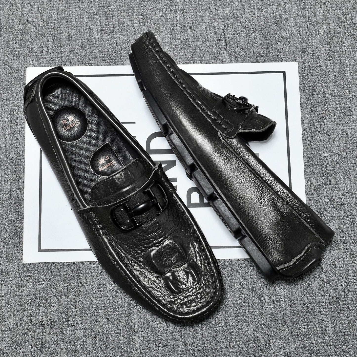 Men's Crocodile Pattern Lazy Driving British Genuine Men's Casual Shoes