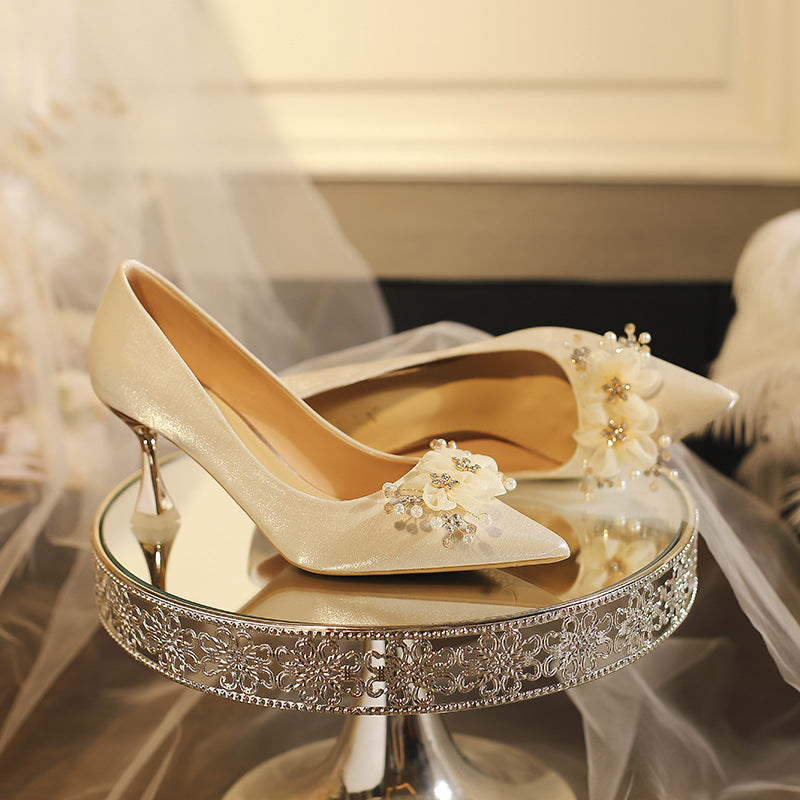 Women's French Bridesmaid Wedding Bridal High Main Not Tired Women's Fashion Shoes