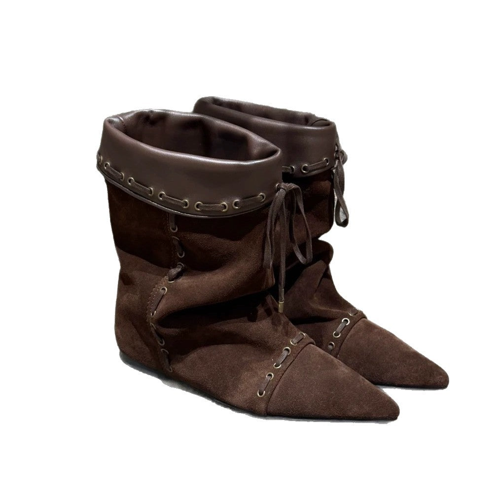 Sheepskin Version Korean Style Niche Suede Pointed Inner Height Increasing Women's Leather Boots