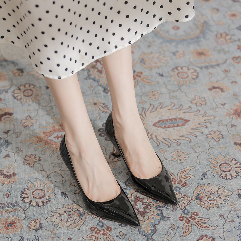 Women's French Elegance Olive Yellow Pointed High Spring Patent Commuter Stiletto Women's Fashion Shoes
