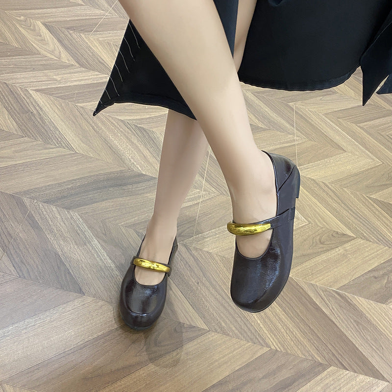 Women's French Style Buckle Round Toe Mary Jane Low-cut Soft Women's Fashion Shoes