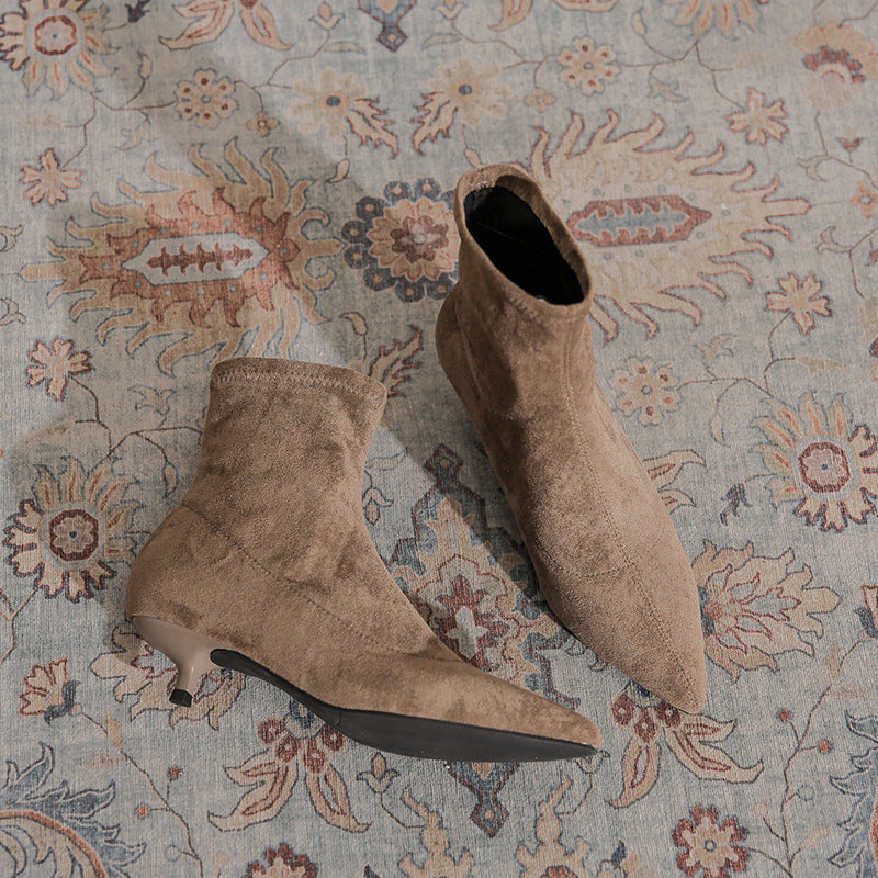 Women's Pointed Toe Suede Kitten Short Fashion Heels