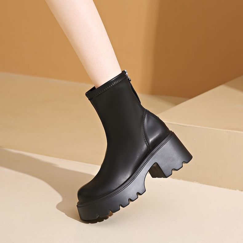 Women's Platform Martin British Style Ankle Small Height Increasing Thin Women's Leather Boots