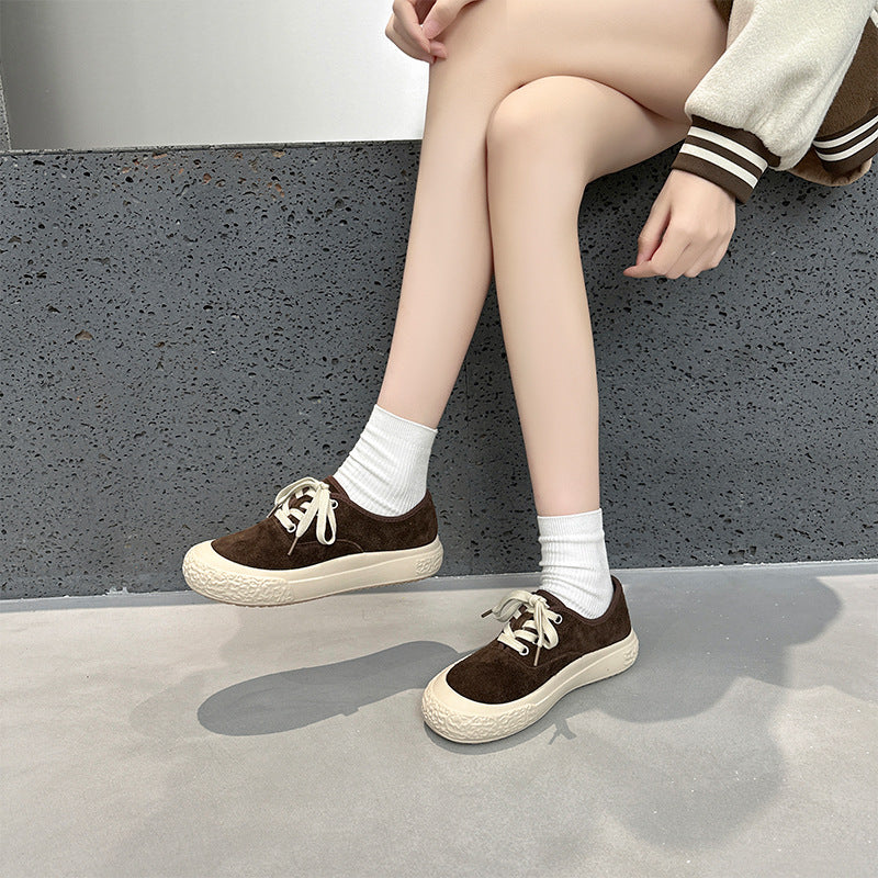 Women's First Layer Cowhide Platform Spring Running Korean Flat Women's Casual Shoes