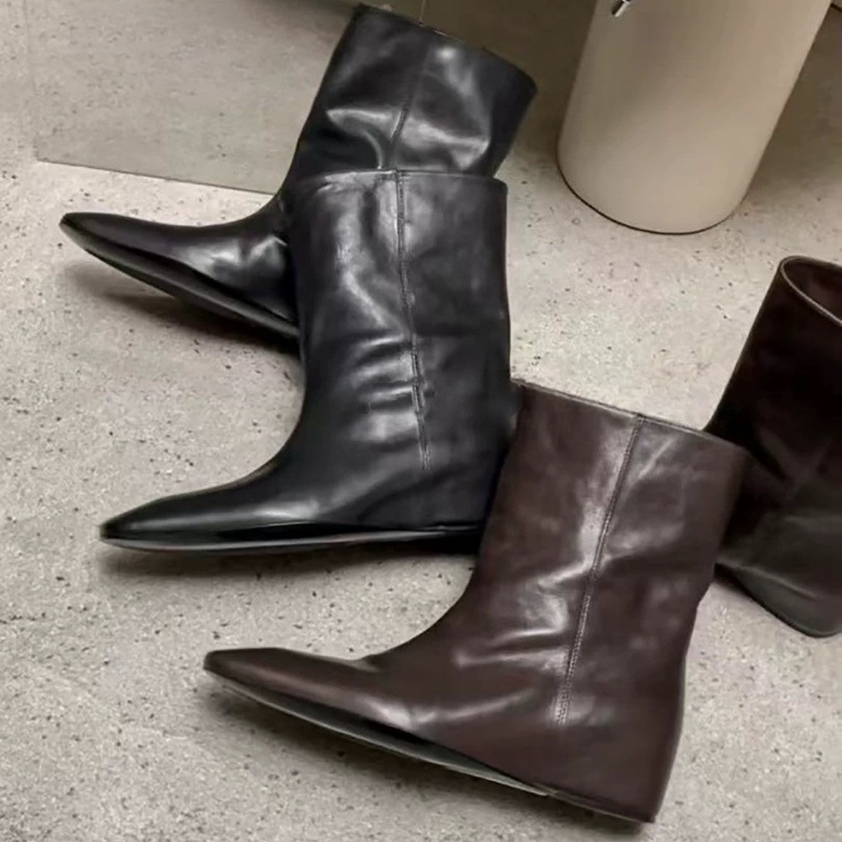 Women's Square Head Slimming Simple Height Increasing Insole Wide Tube Knight Women's Leather Boots