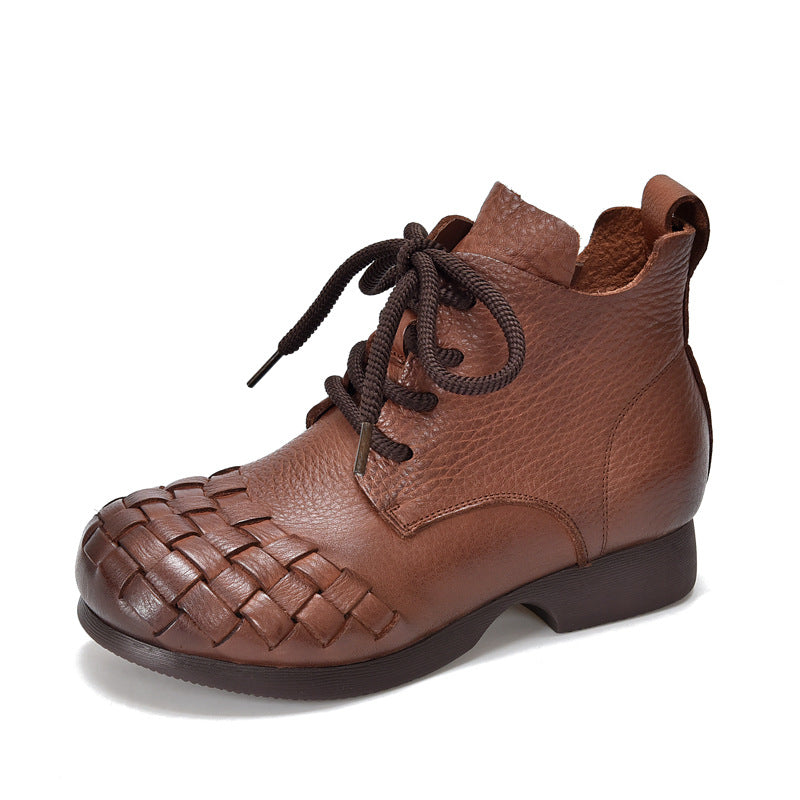 Women's Activity Price Woven Genuine Soft Bottom Ankle Autumn Full Grain Women's Leather Boots