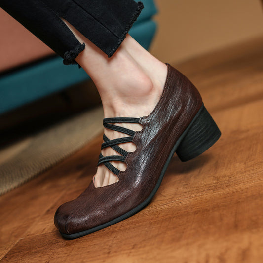 Pumps Cross Strap High Ballet Pig Nose Heels