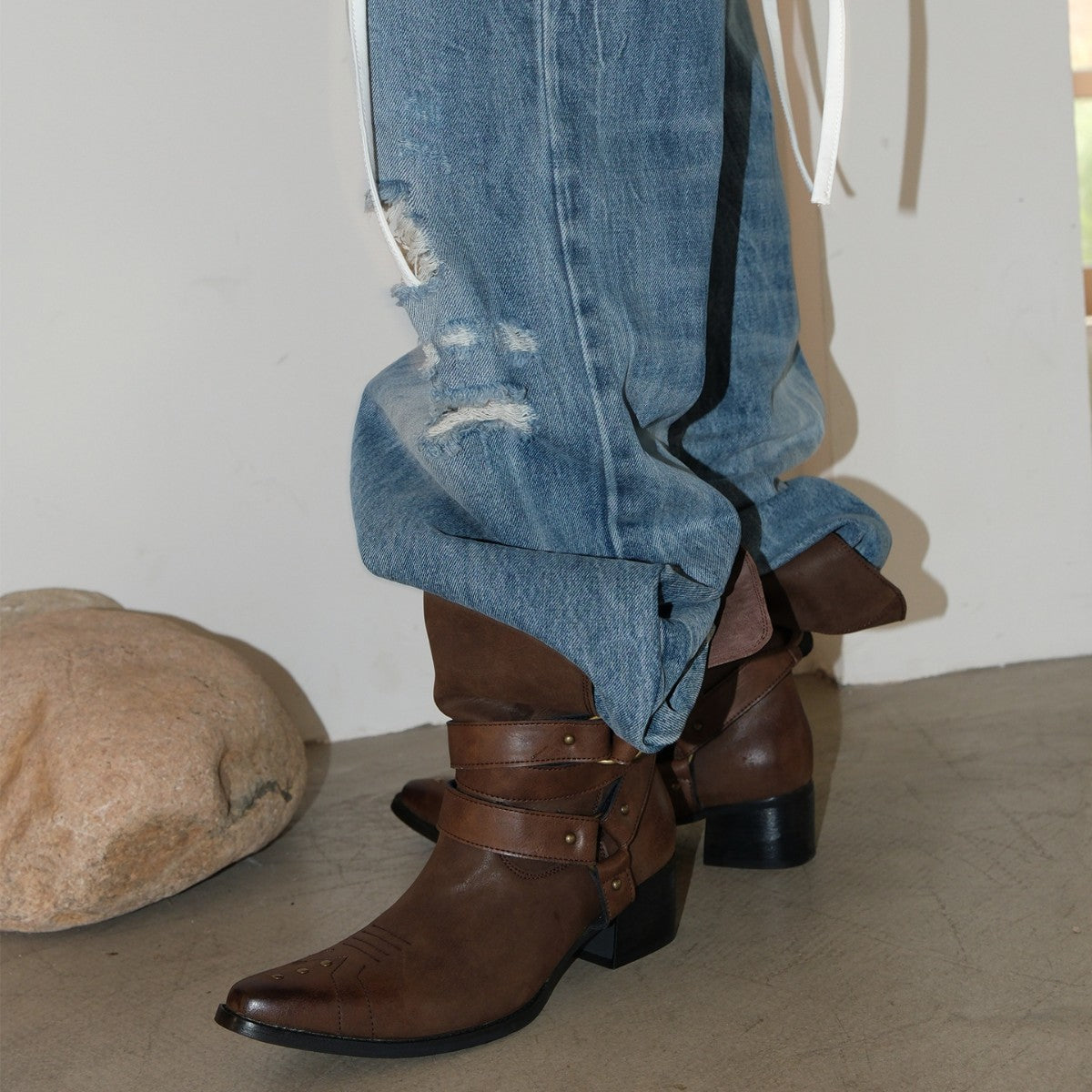 Western Cowboy British Style Spring Retro Easy Matching Metal Boots