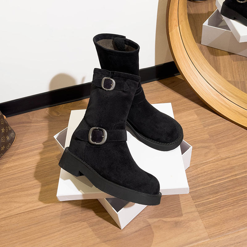 Women's Increasing Martin Retro Metal Buckle Round Head Boots