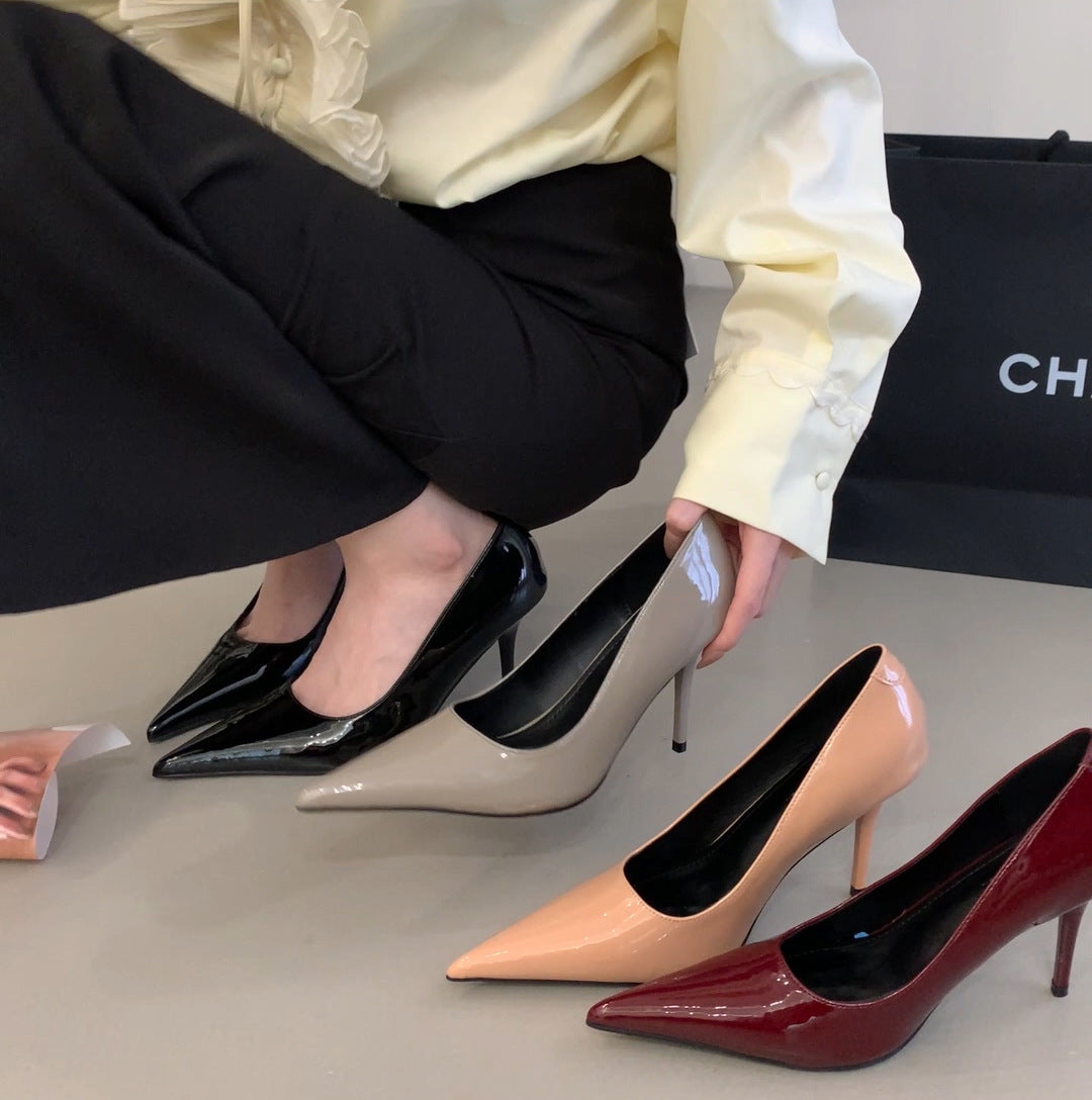 Women's Nude High Stiletto Classy Summer French Pointed Toe Patent Heels