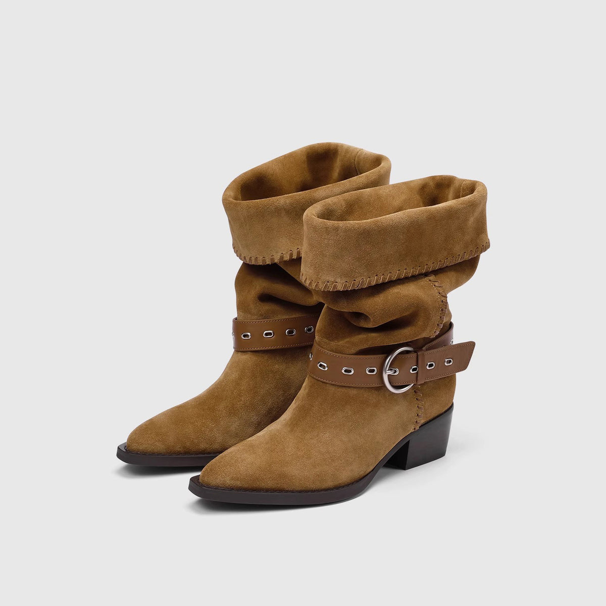 Suede Retro Length Knight Pleated Western Women's Leather Boots