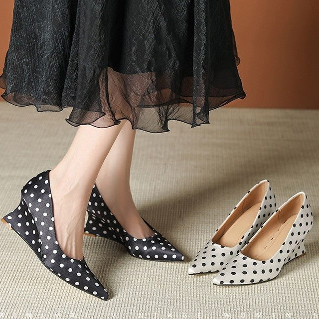 Dress French Retro Black Polka Dot Pointed Women's Casual Shoes