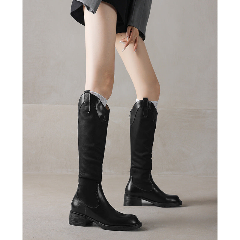 Women's Western Cowboy Riding Plus Veet Below The Knee V Cut Women's Leather Boots