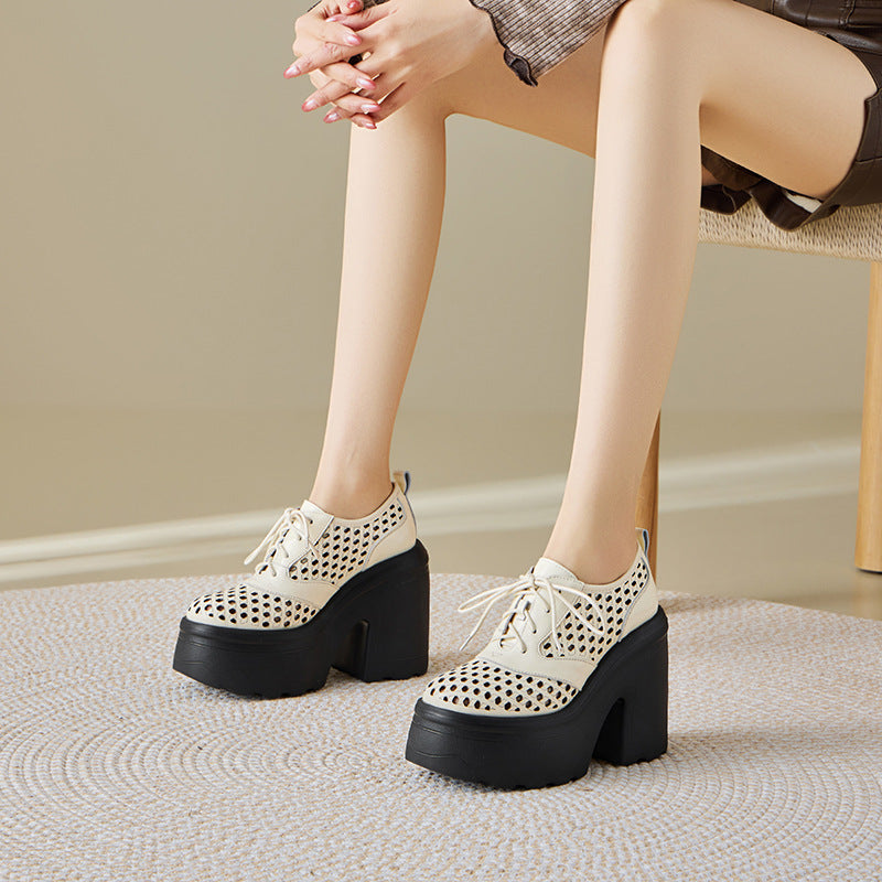 Women's Hollow Out Chunky High Small Versatile Women's Fashion Shoes