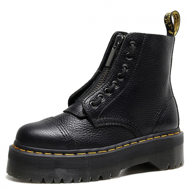 British Thick-soled Martin Front Zipper Top Layer Boots