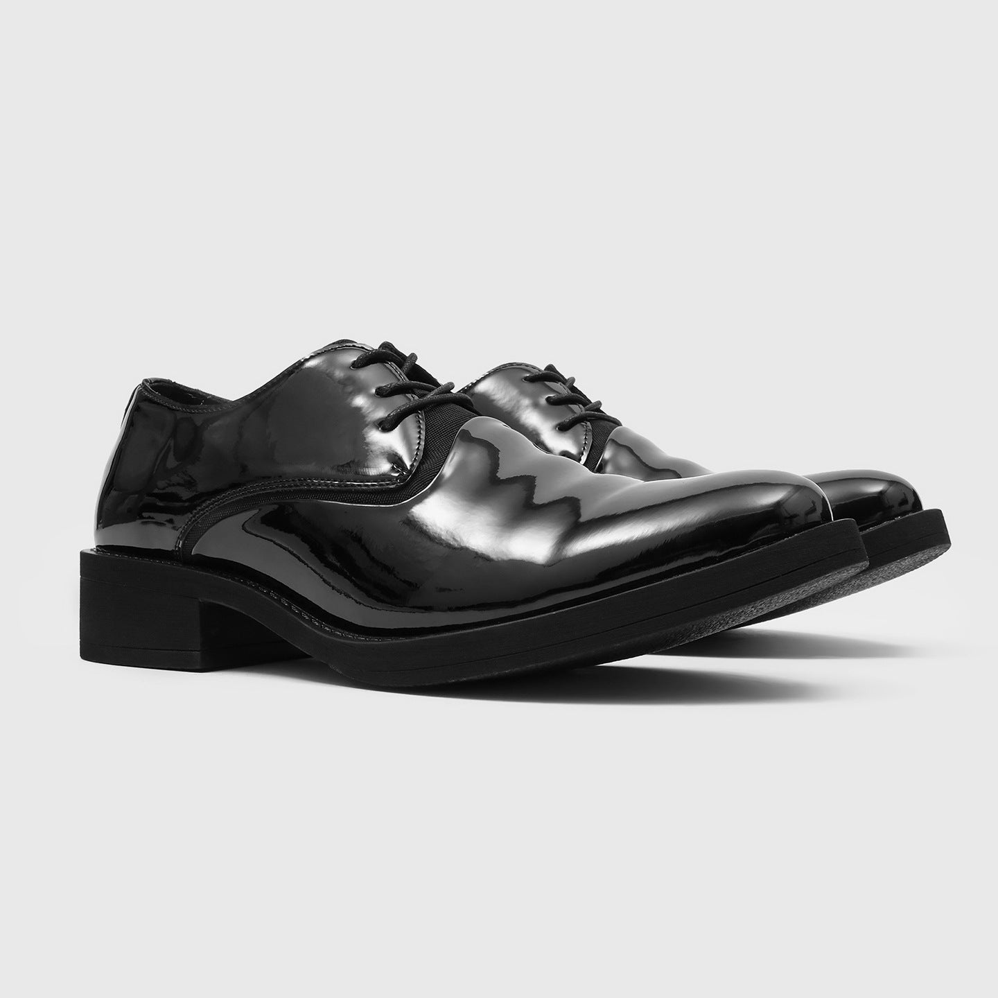 British Style Derby Lace Up Thick Bottom Glossy Men's Casual Leather Shoes