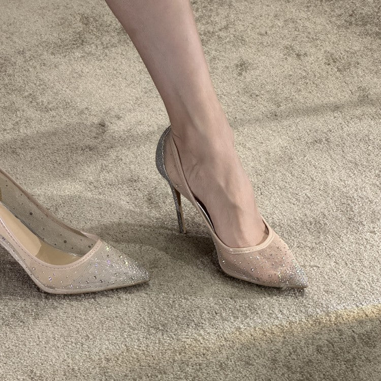 Source Red Bottom Sequins Net Drill High Pointed Women's Fashion Shoes
