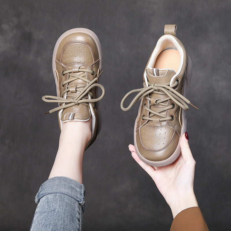 Women's Lace Up Handmade Genuine Flat Sports Wind Soft Bottom Women's Casual Shoes