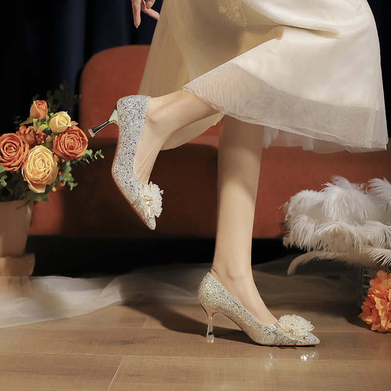 Crystal High Pumps Banquet Wedding Pointed Stiletto Heels