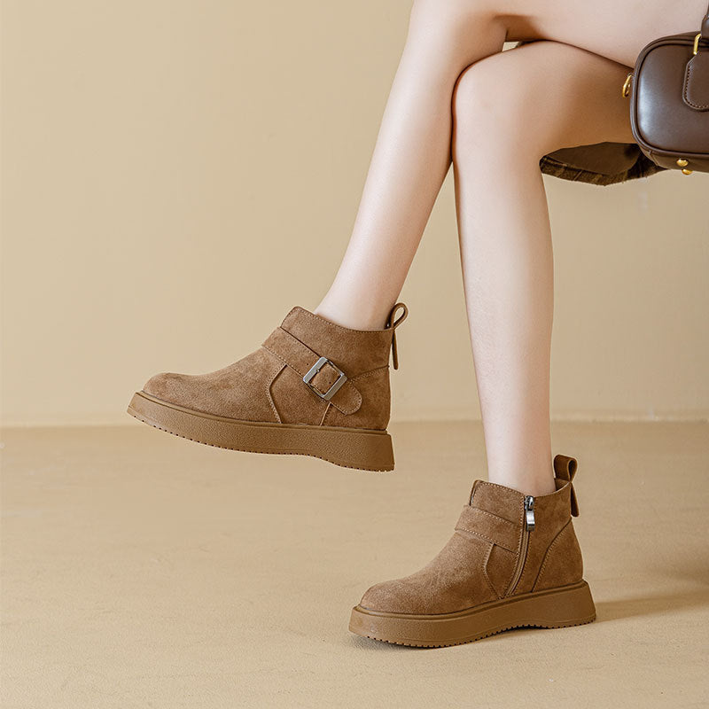 Women's Platform Vintage Martin Fleece Lined Fashion Women's Leather Boots