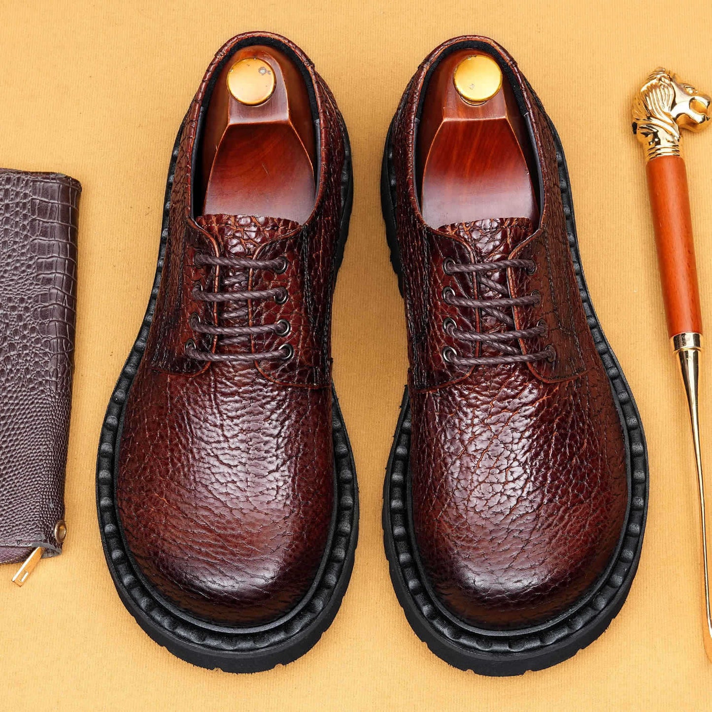 Men's Crocodile Pattern British Breathable First Layer Casual Shoes